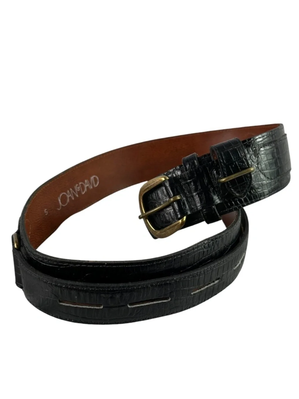 Genuine JOAN & DAVID Black Croc Pattern Leather Belt Small 28-30